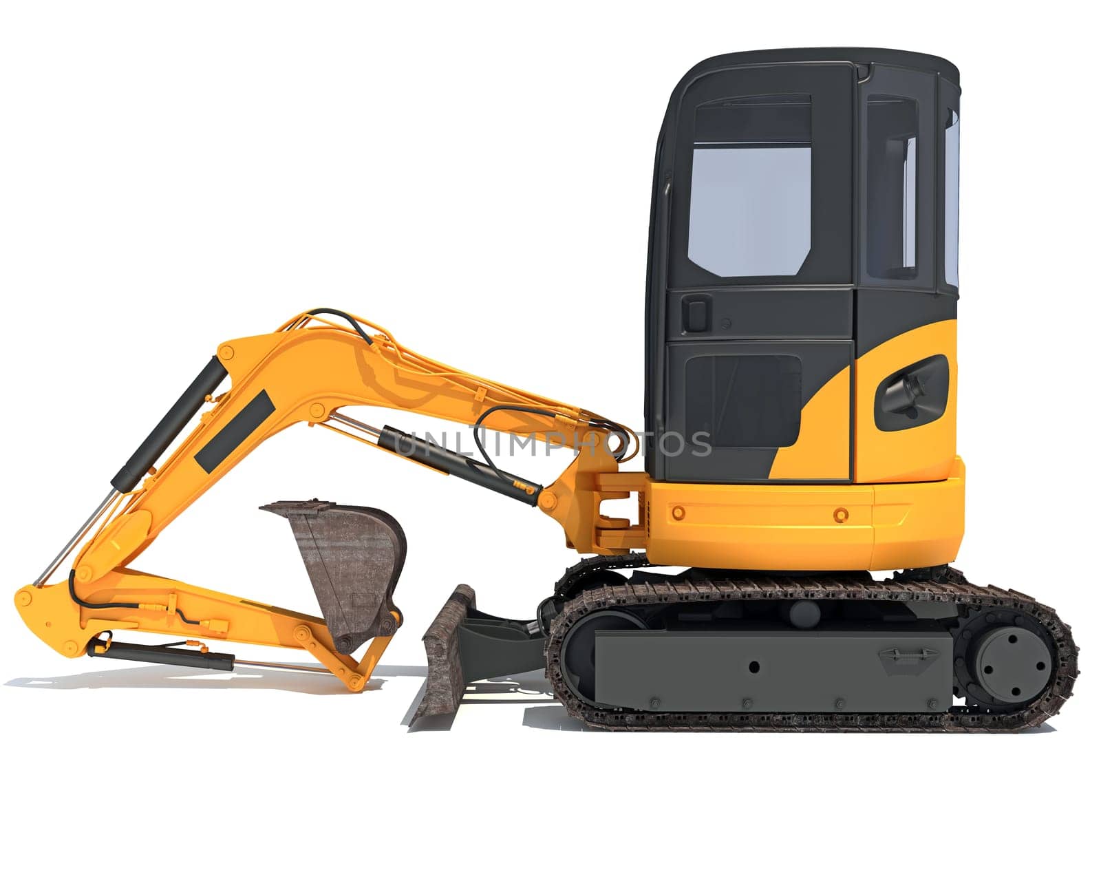 Mini Tracked Excavator 3D rendering model on white background