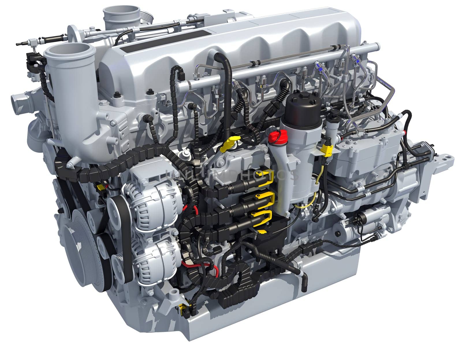 Truck Engine 3D rendering model on white background
