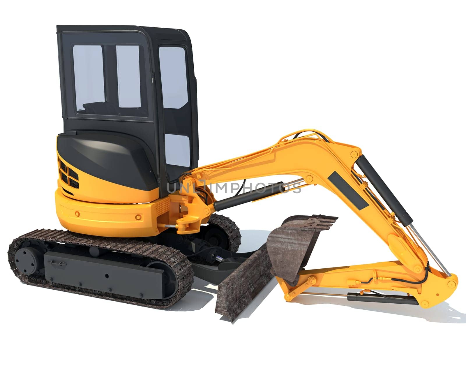 Mini Tracked Excavator 3D rendering model on white background