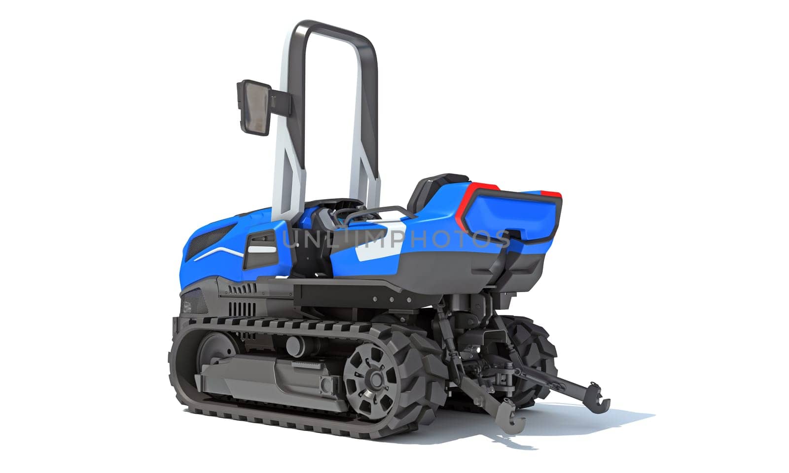 Tracked Tractor farm equipment 3D rendering model on white background