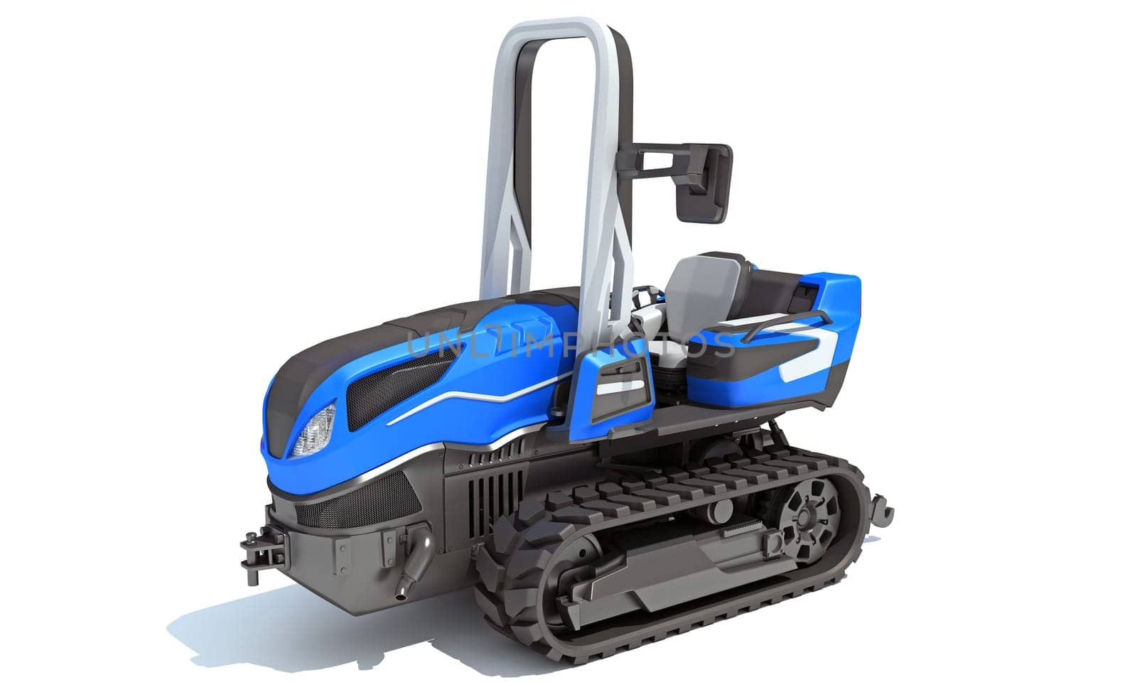 Tracked Tractor farm equipment 3D rendering model on white background