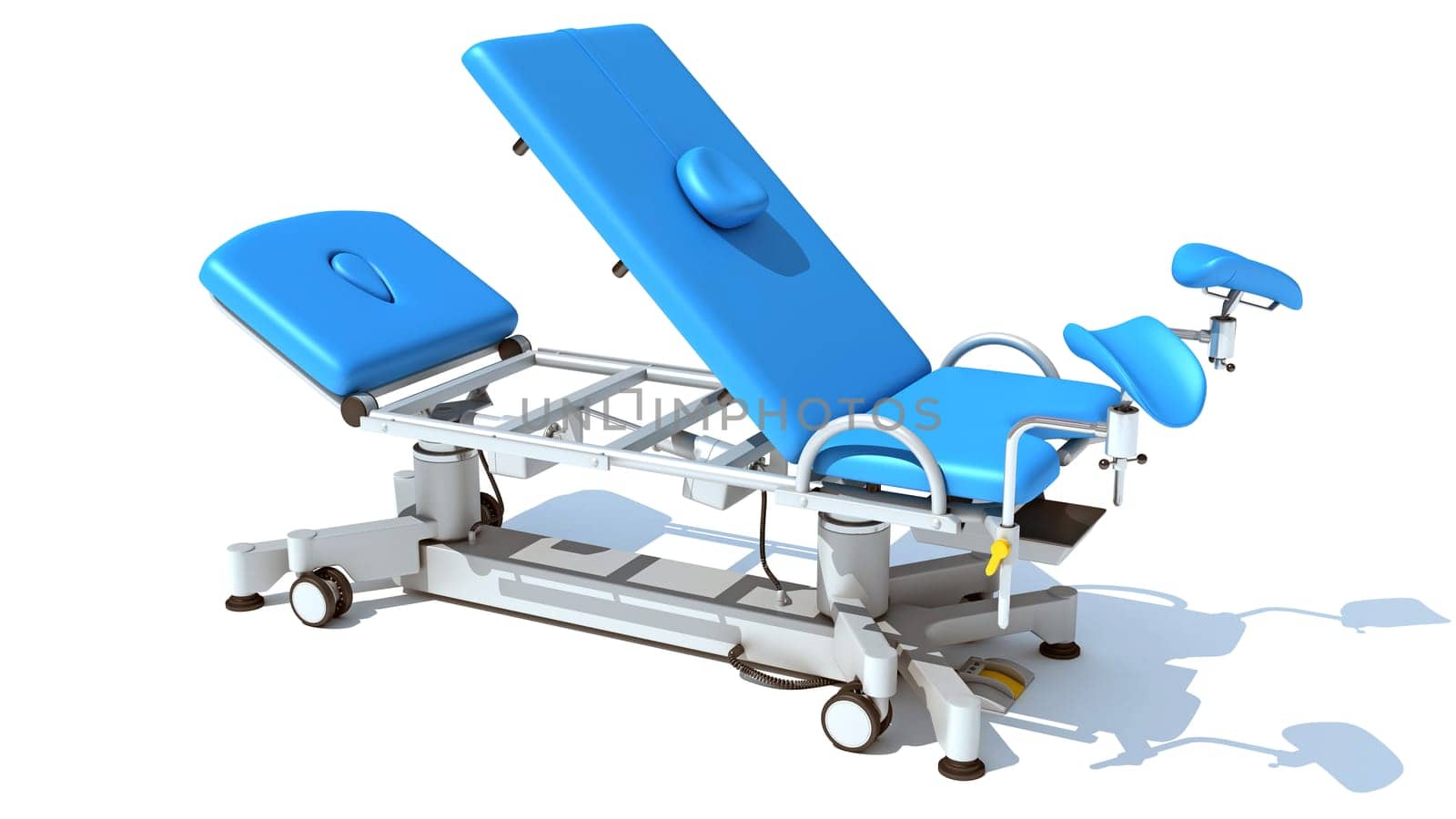 Gynecological Examination Table medical equipment 3D rendering model on white background
