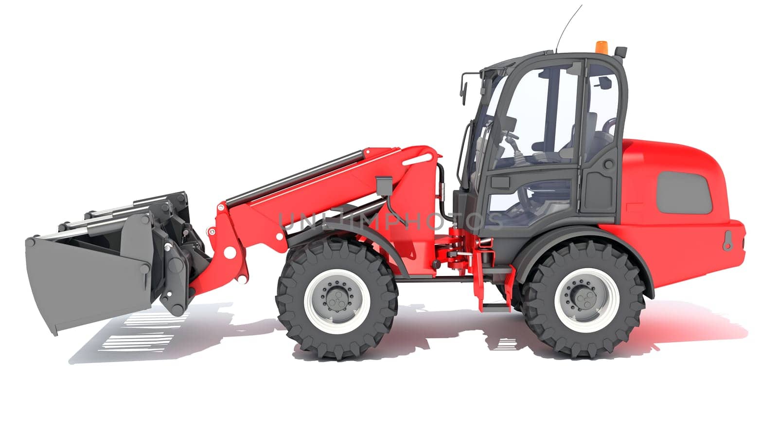Telehandler heavy construction machinery 3D rendering model on white background