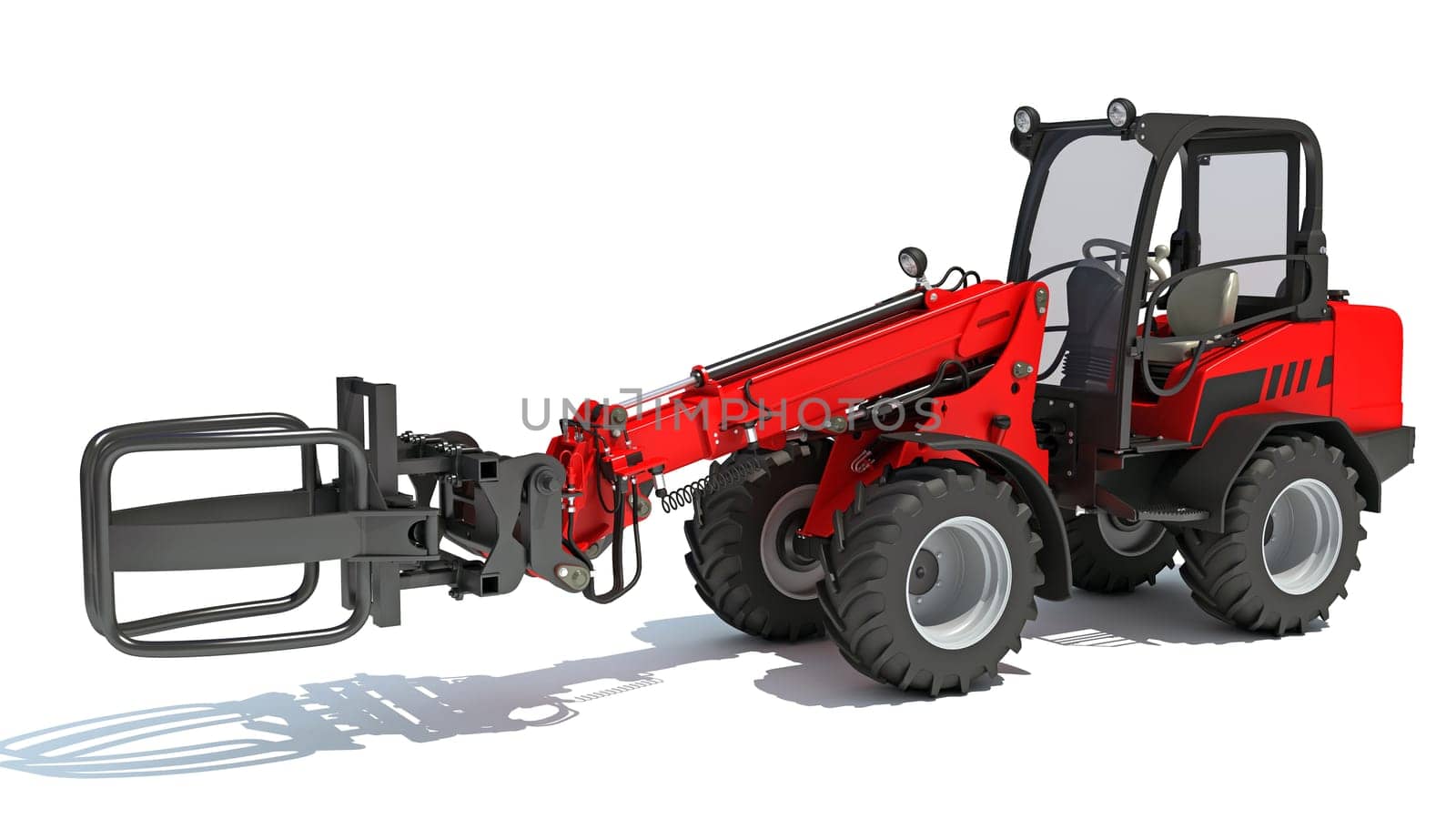 Telehandler heavy construction machinery 3D rendering model on white background