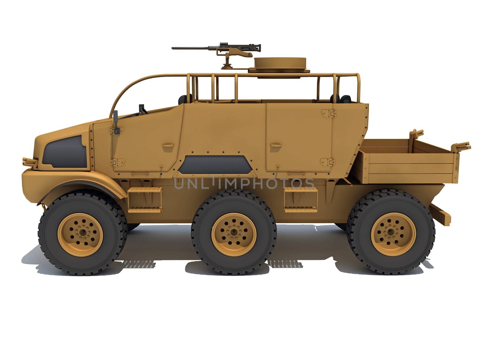 Military Vehicle 3D rendering model on white background