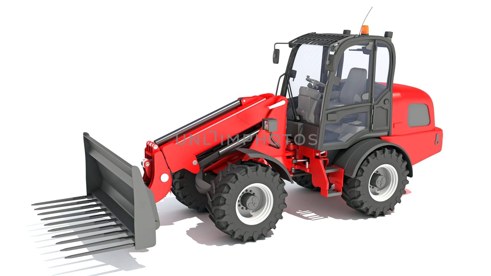 Telehandler heavy construction machinery 3D rendering model on white background