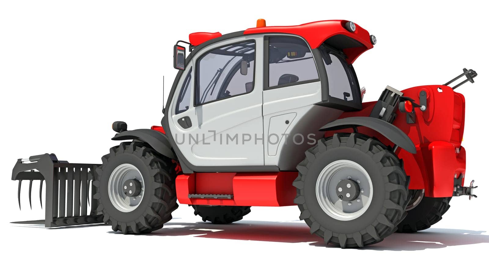 Telehandler heavy construction machinery 3D rendering model on white background