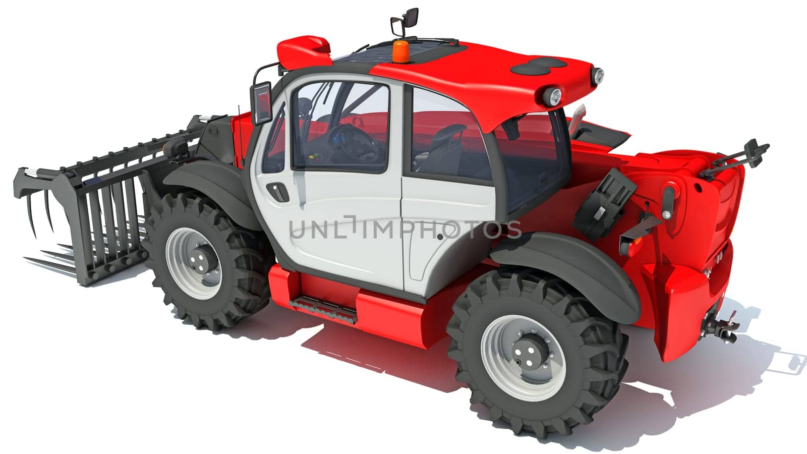 Telehandler heavy construction machinery 3D rendering model on white background