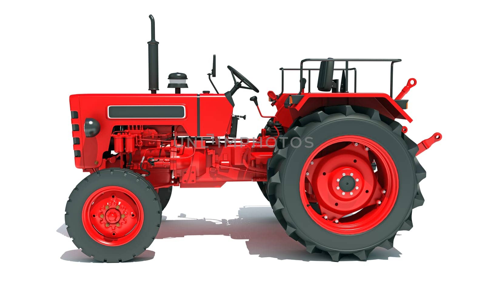 Farm Tractor 3D rendering model on white background