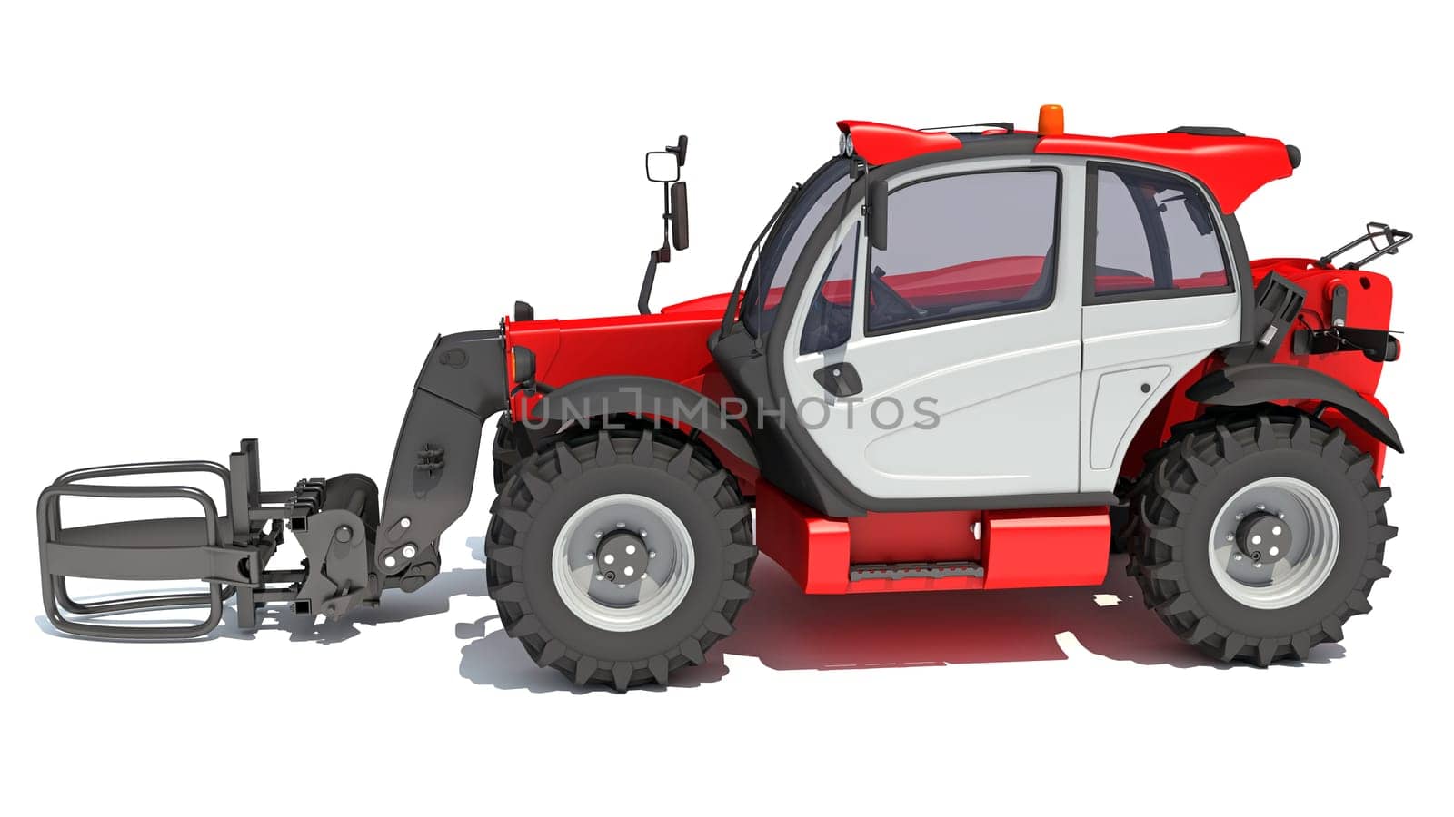 Telehandler heavy construction machinery 3D rendering model on white background