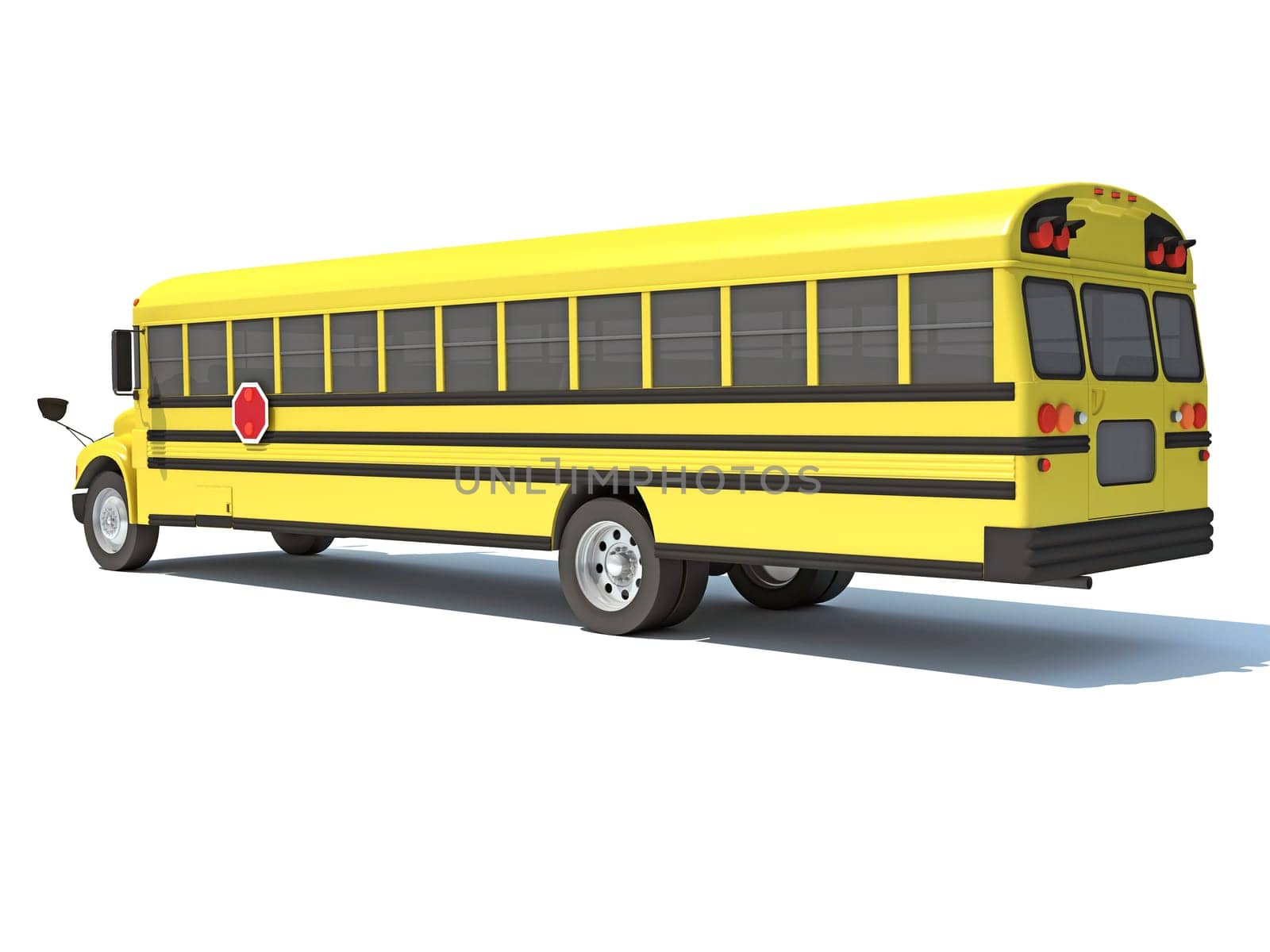 School Bus 3D rendering model on white background