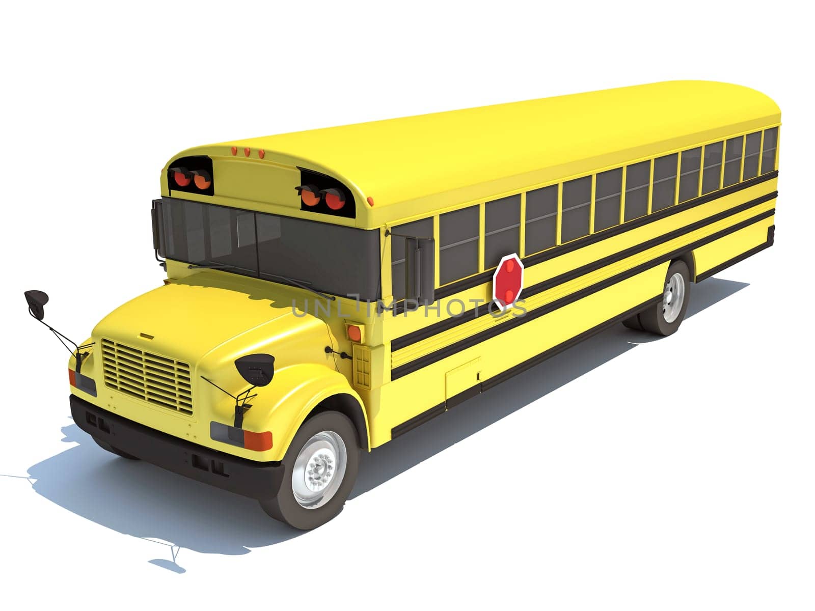 School Bus 3D rendering model on white background