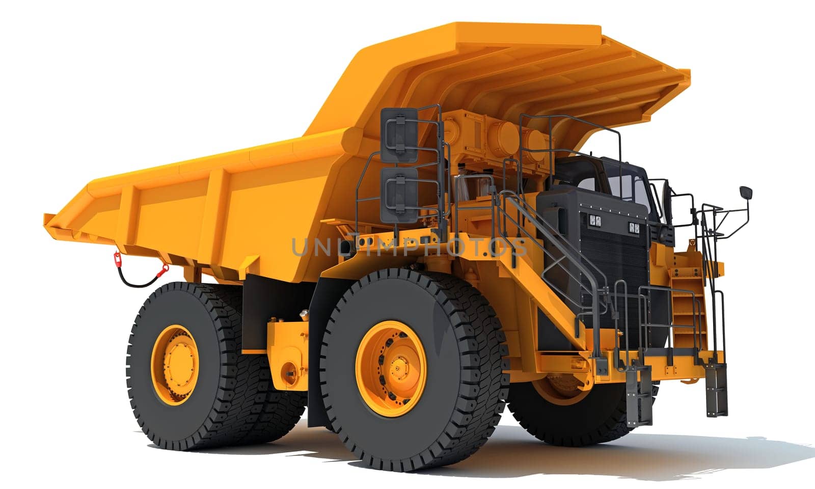 Dump Truck 3D rendering model heavy construction machinery on white background