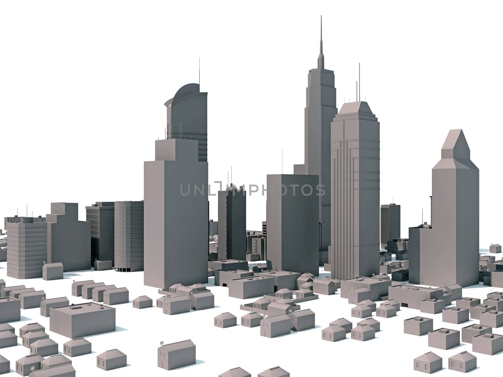 City Buildings 3D rendering model on white background