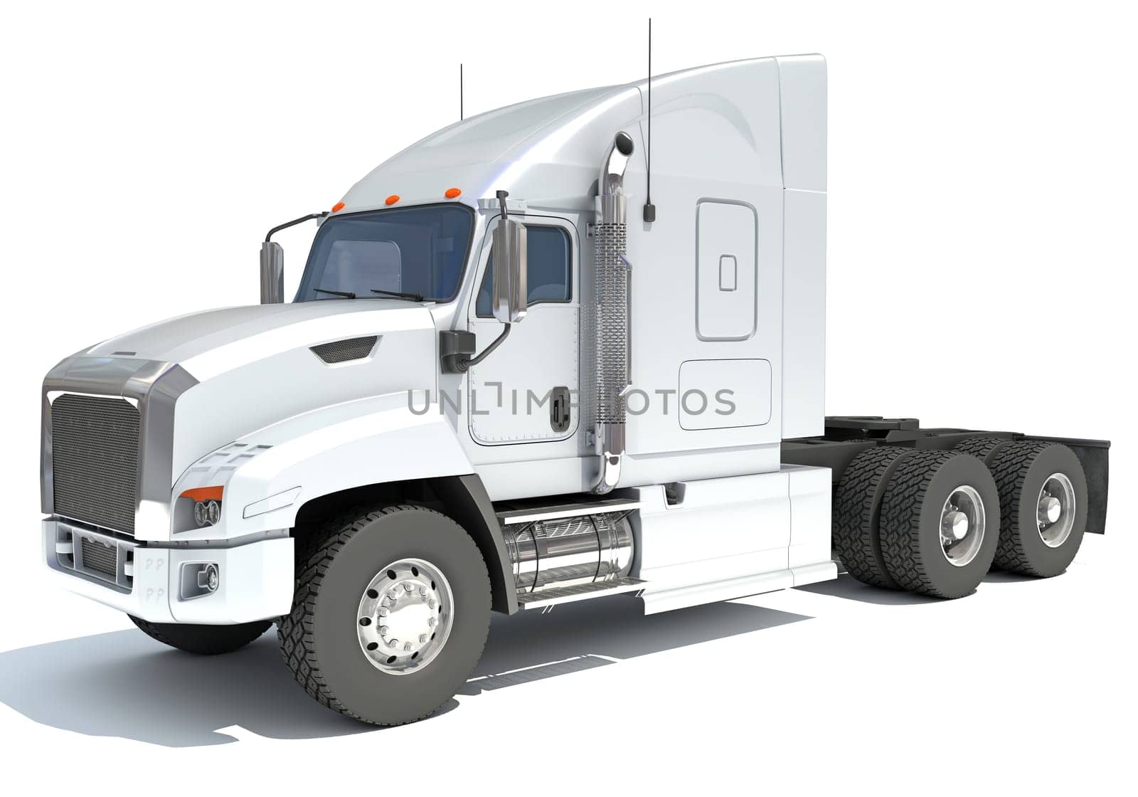 Semi Truck 3D rendering model on white background