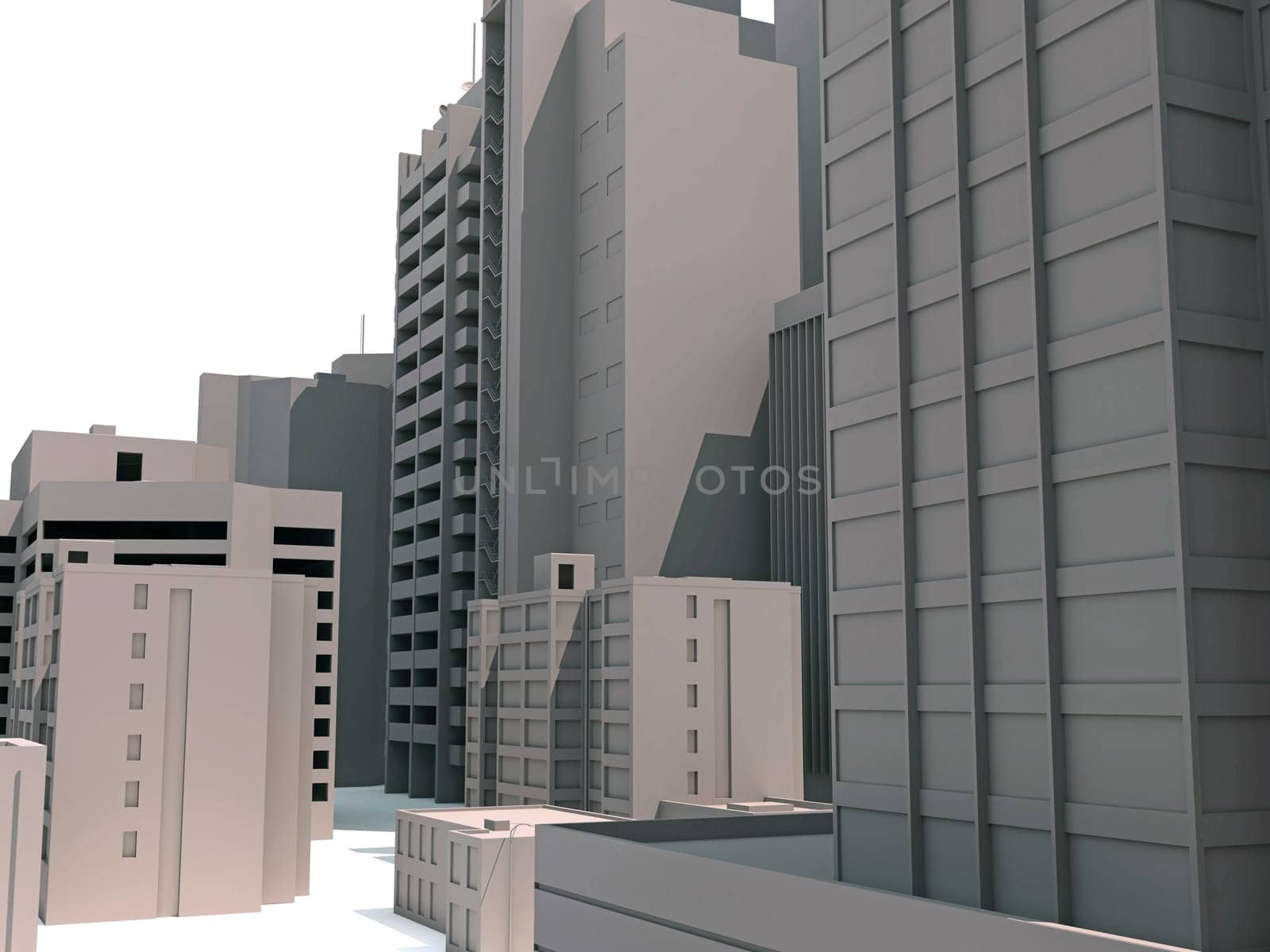 City Buildings 3D rendering model on white background