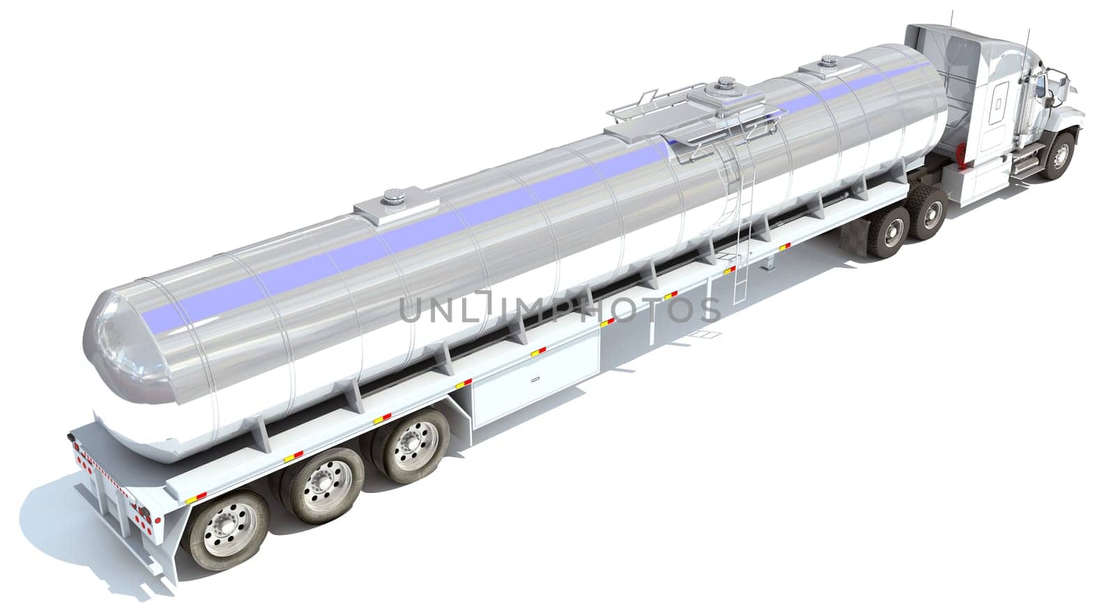 Truck with Tank Trailer 3D rendering model on white background