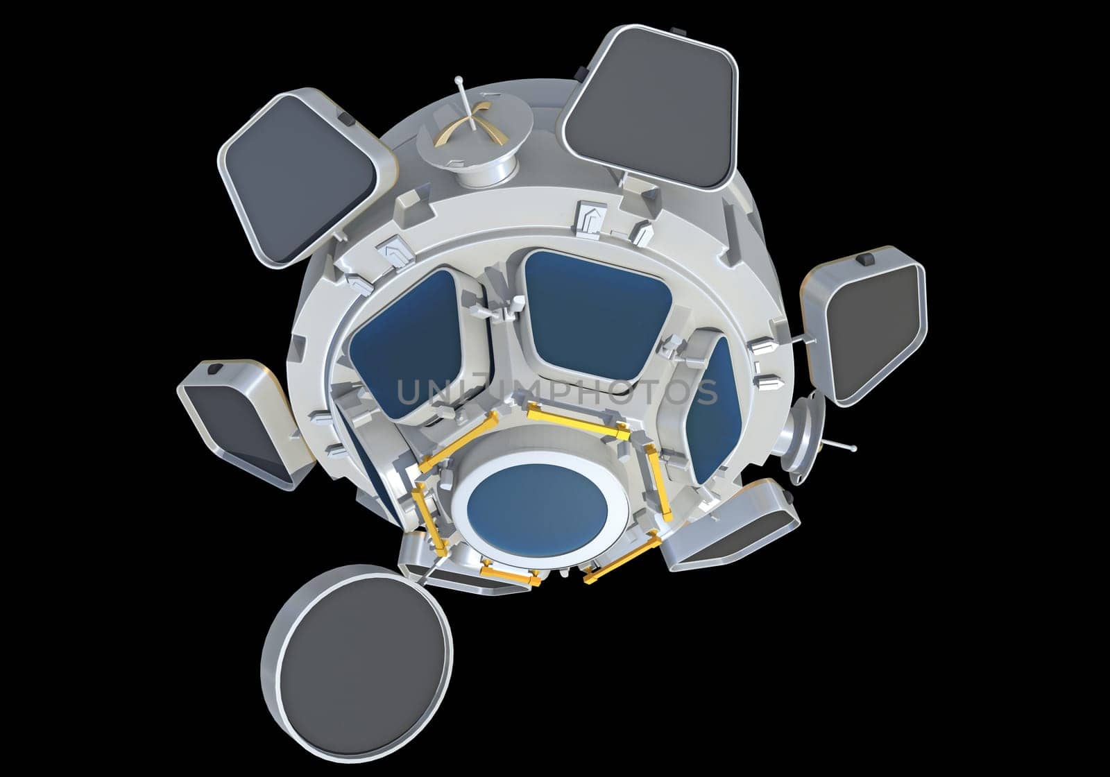 Service Module of ISS International Space Station 3D rendering model on black background
