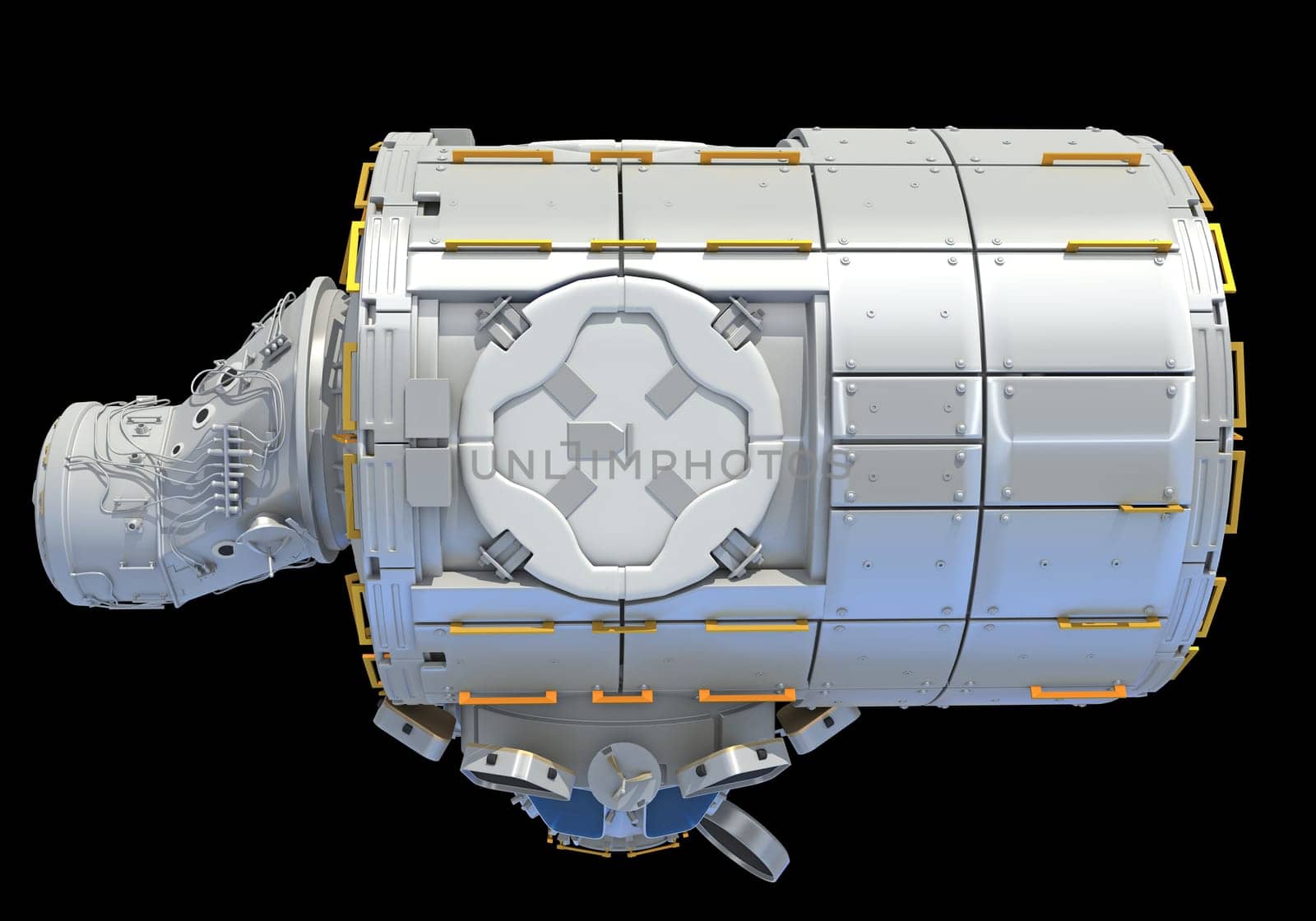 Service Module of ISS International Space Station 3D rendering model on black background