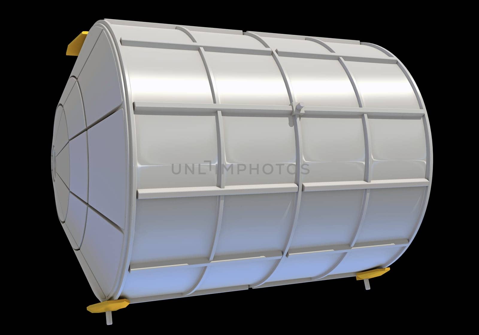 Service Module of ISS International Space Station 3D rendering model on black background