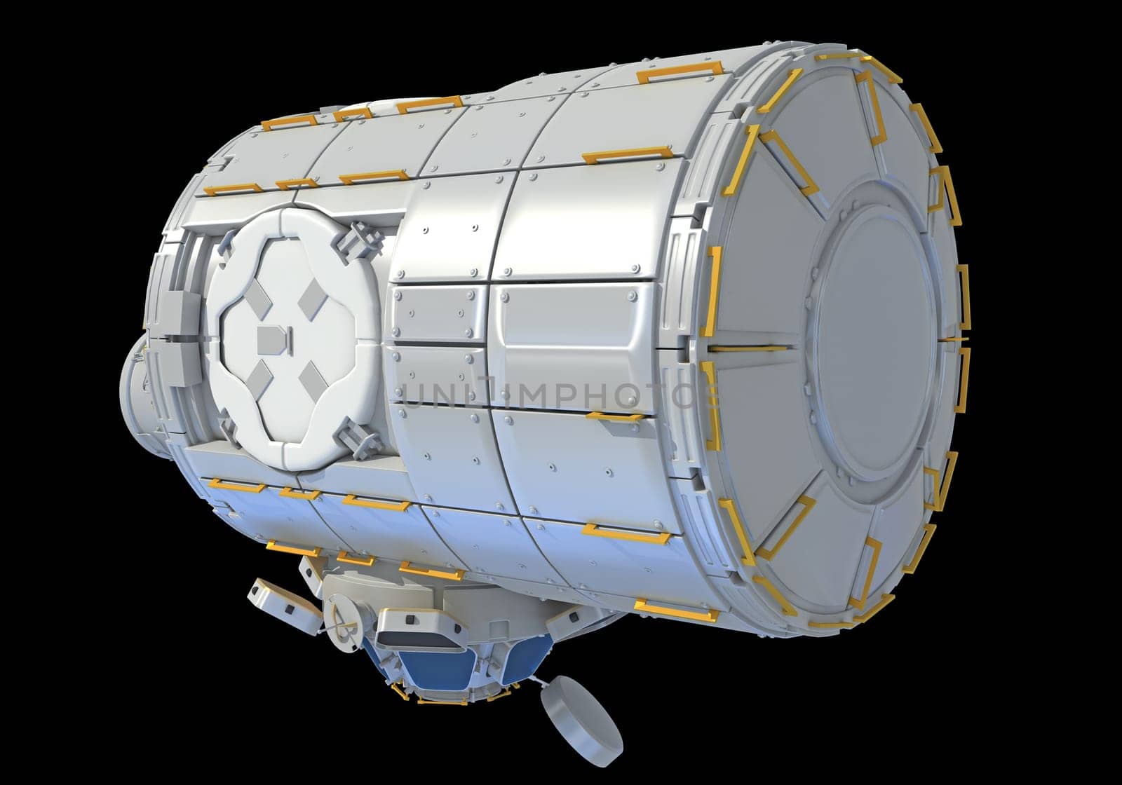 Service Module of ISS International Space Station 3D rendering model on black background
