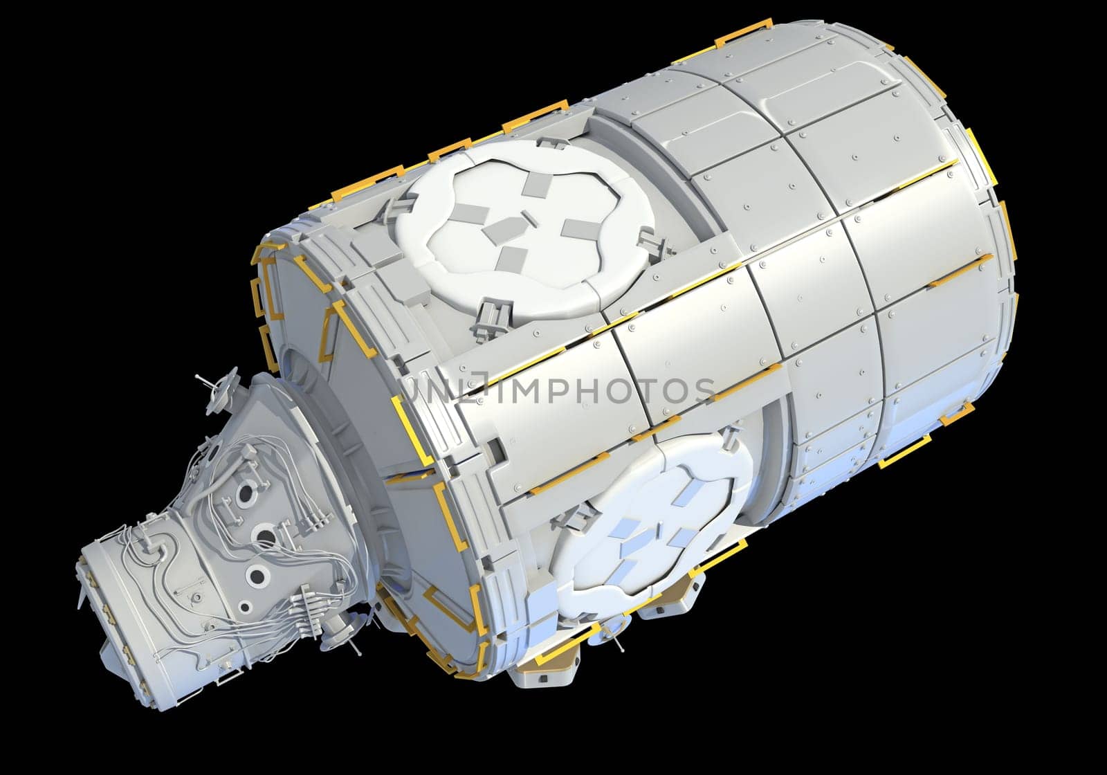 Service Module of ISS International Space Station 3D rendering model on black background