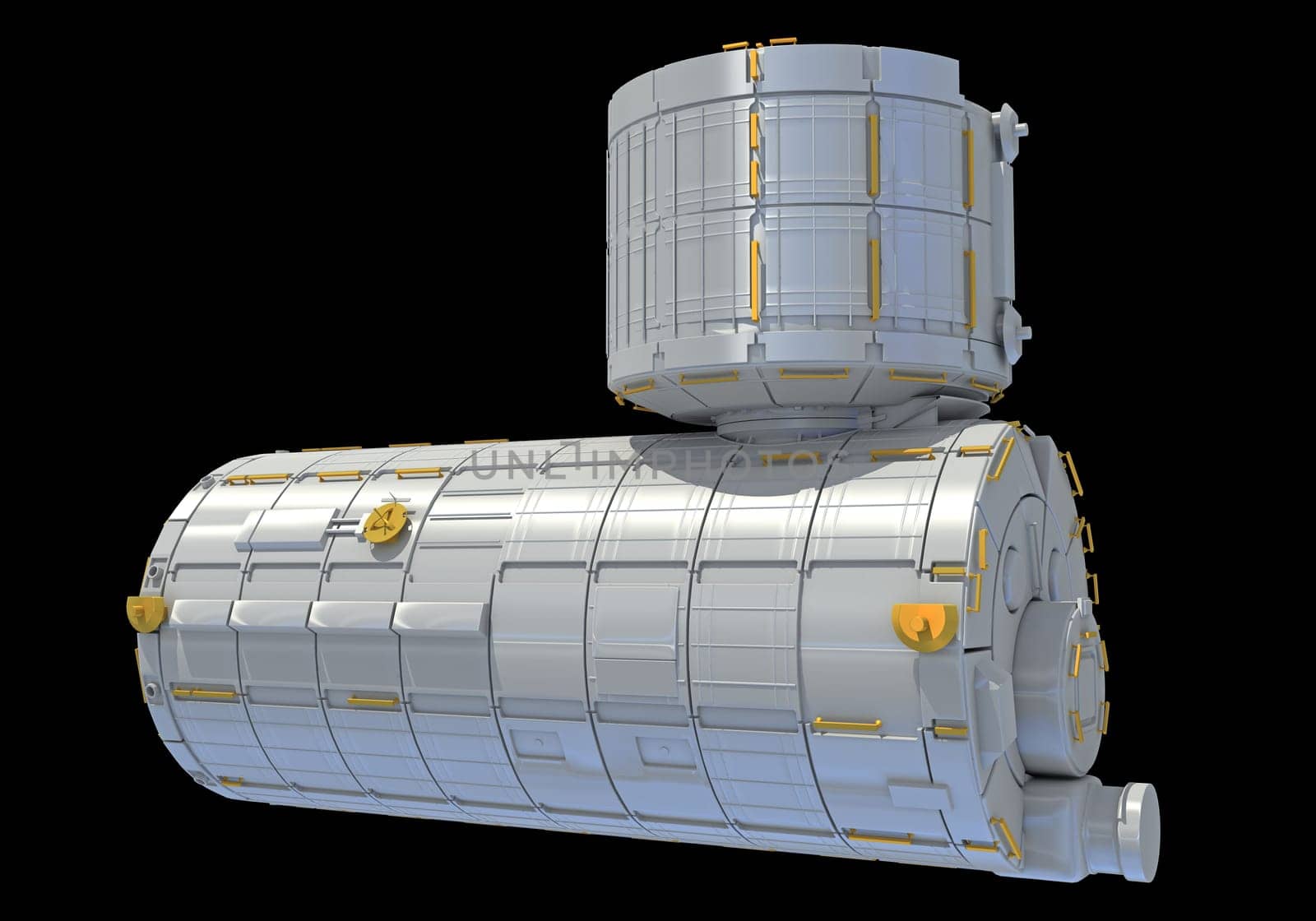 Service Module of ISS International Space Station 3D rendering model on black background