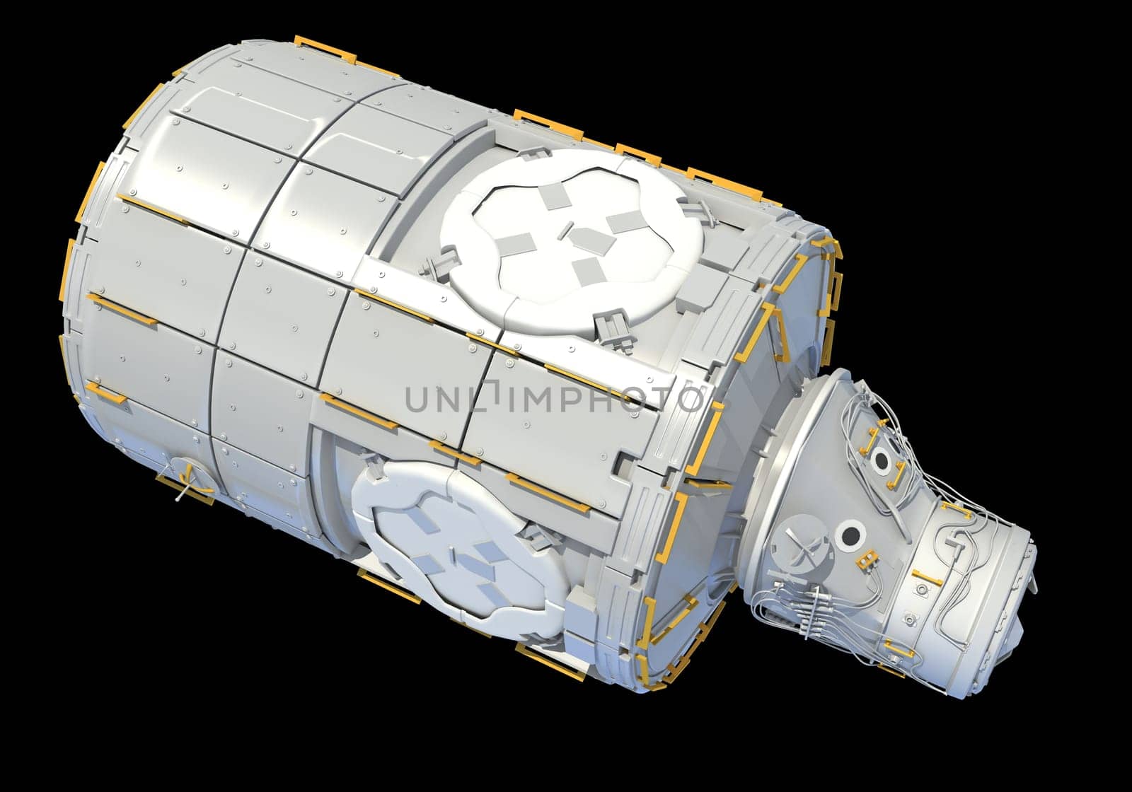 Service Module of ISS International Space Station 3D rendering model on black background