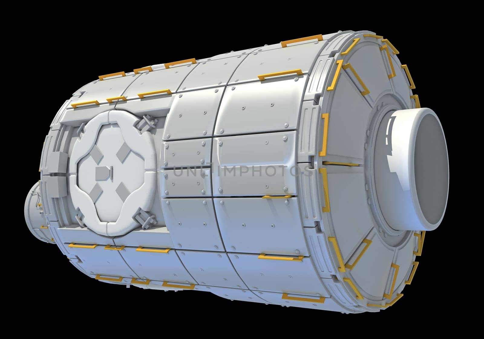 Service Module of ISS International Space Station 3D rendering model on black background
