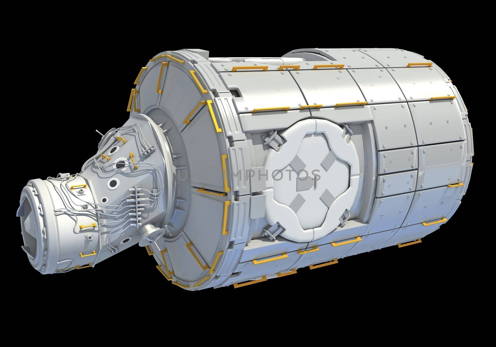 Service Module of ISS International Space Station 3D rendering model on black background