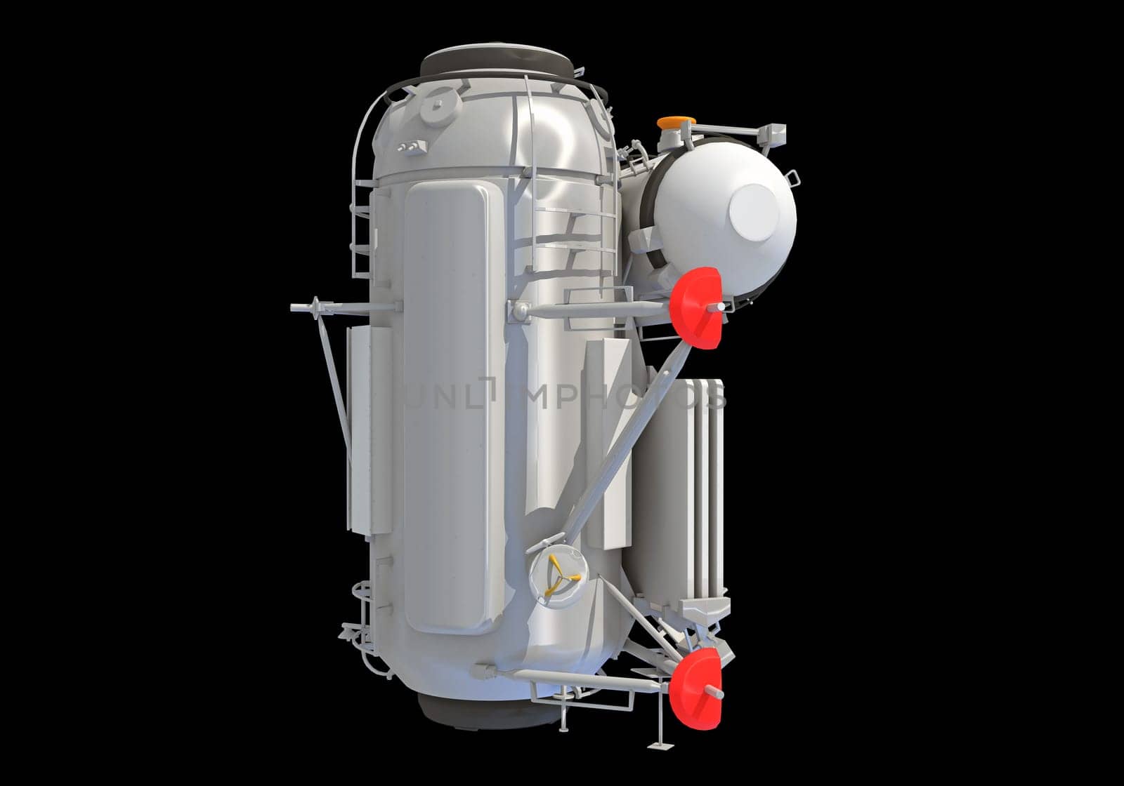 Service Module of ISS International Space Station 3D rendering model on black background