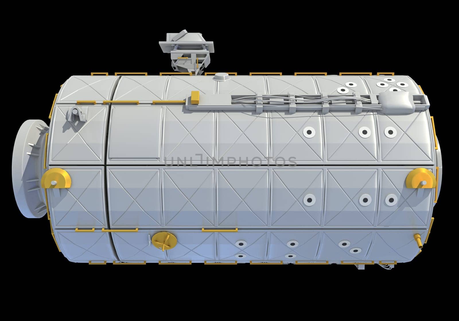 Service Module of ISS International Space Station 3D rendering model on black background