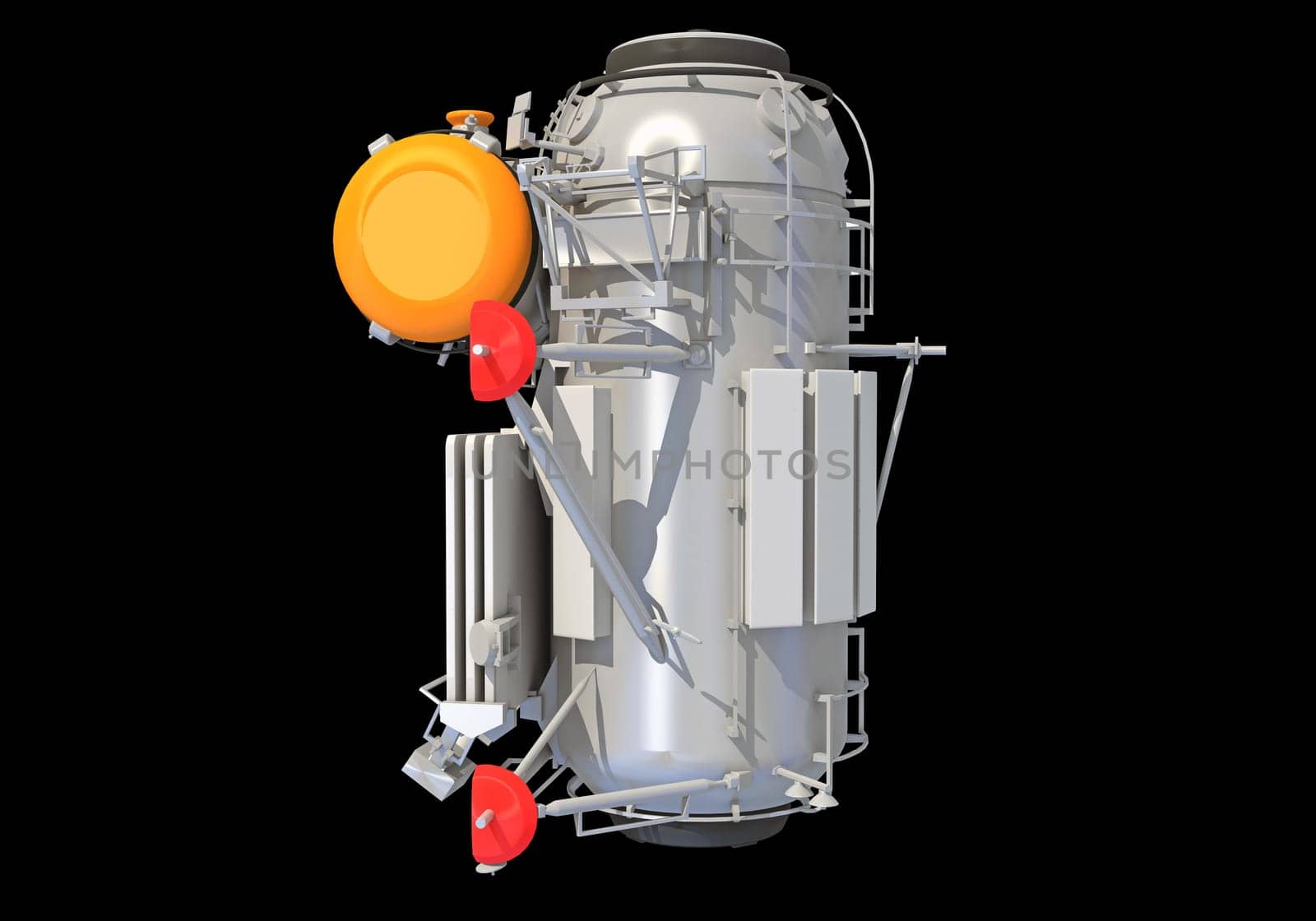 Service Module of ISS International Space Station 3D rendering model on black background