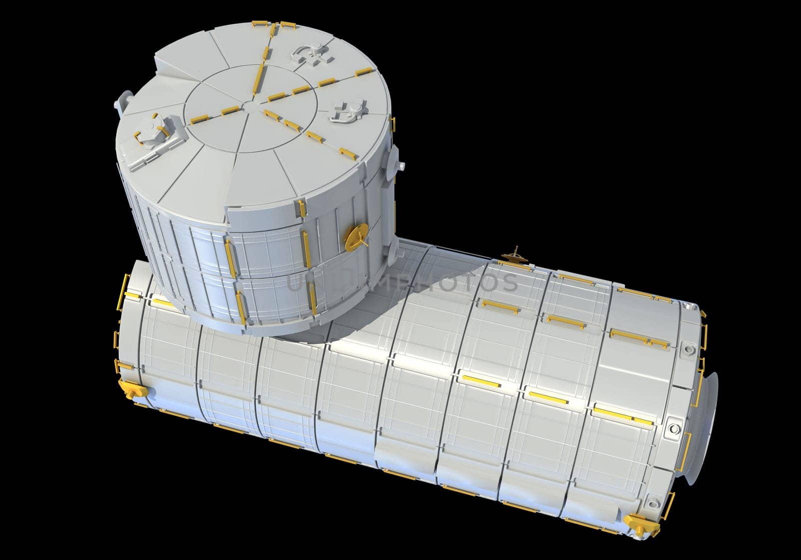 Service Module of ISS International Space Station 3D rendering model on black background