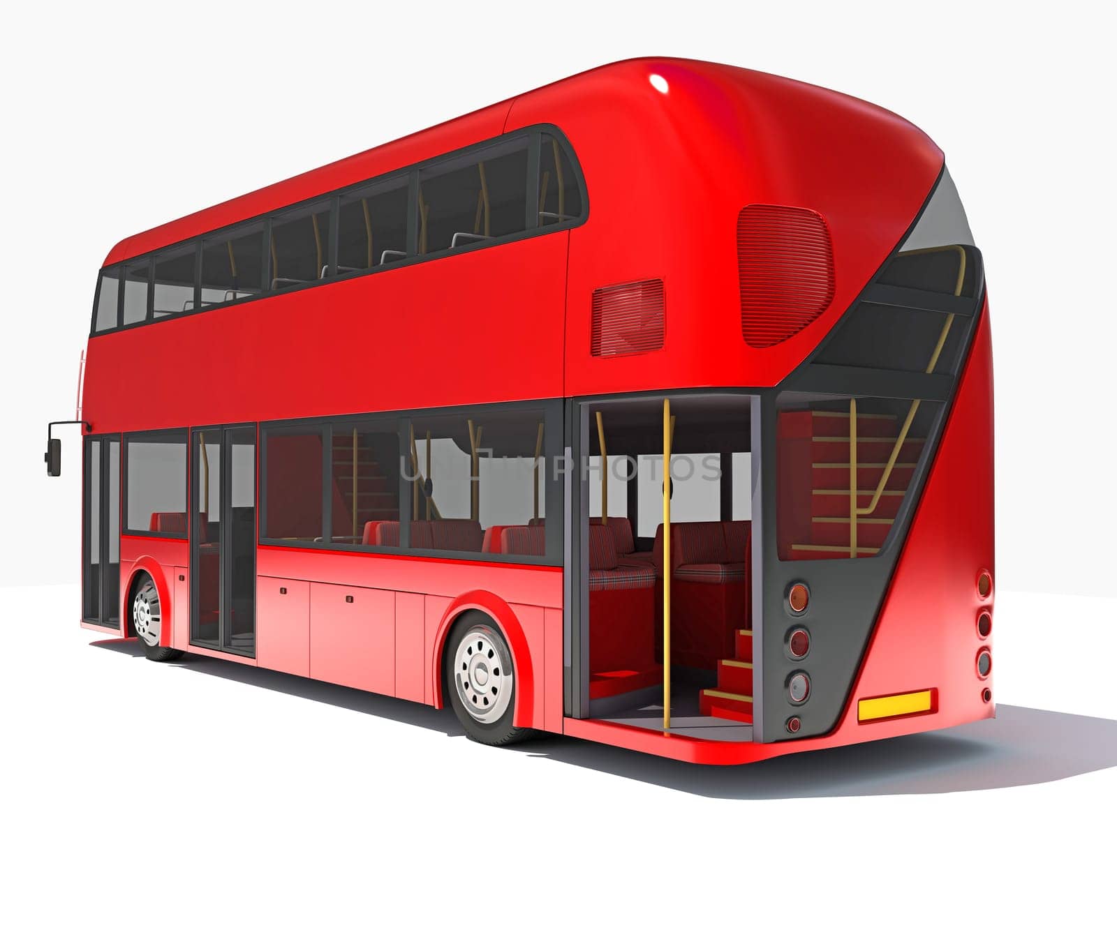Double Decker City Bus 3D rendering model on white background