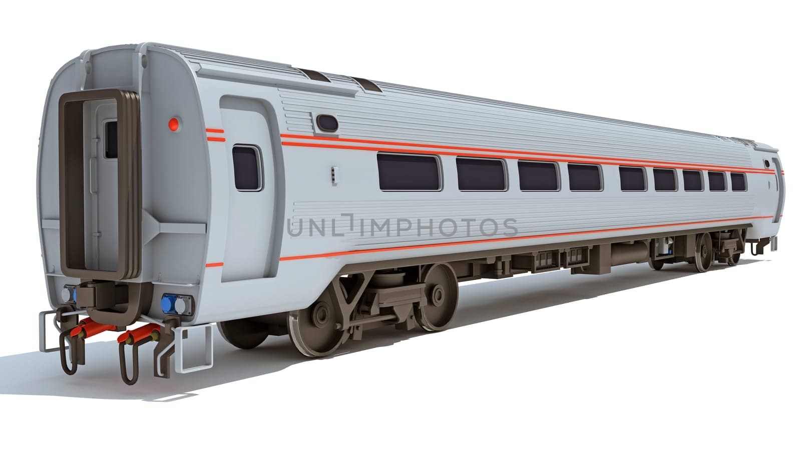 Passenger Train 3D rendering model on white background