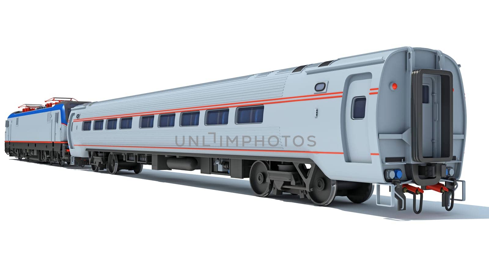 Locomotive train 3D rendering model on white background