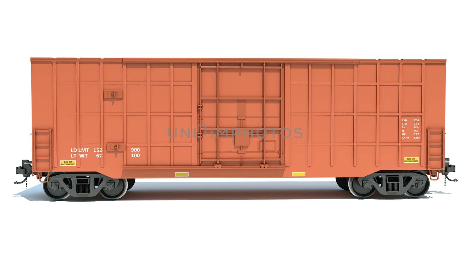 Railroad Box Car 3D rendering model on white background