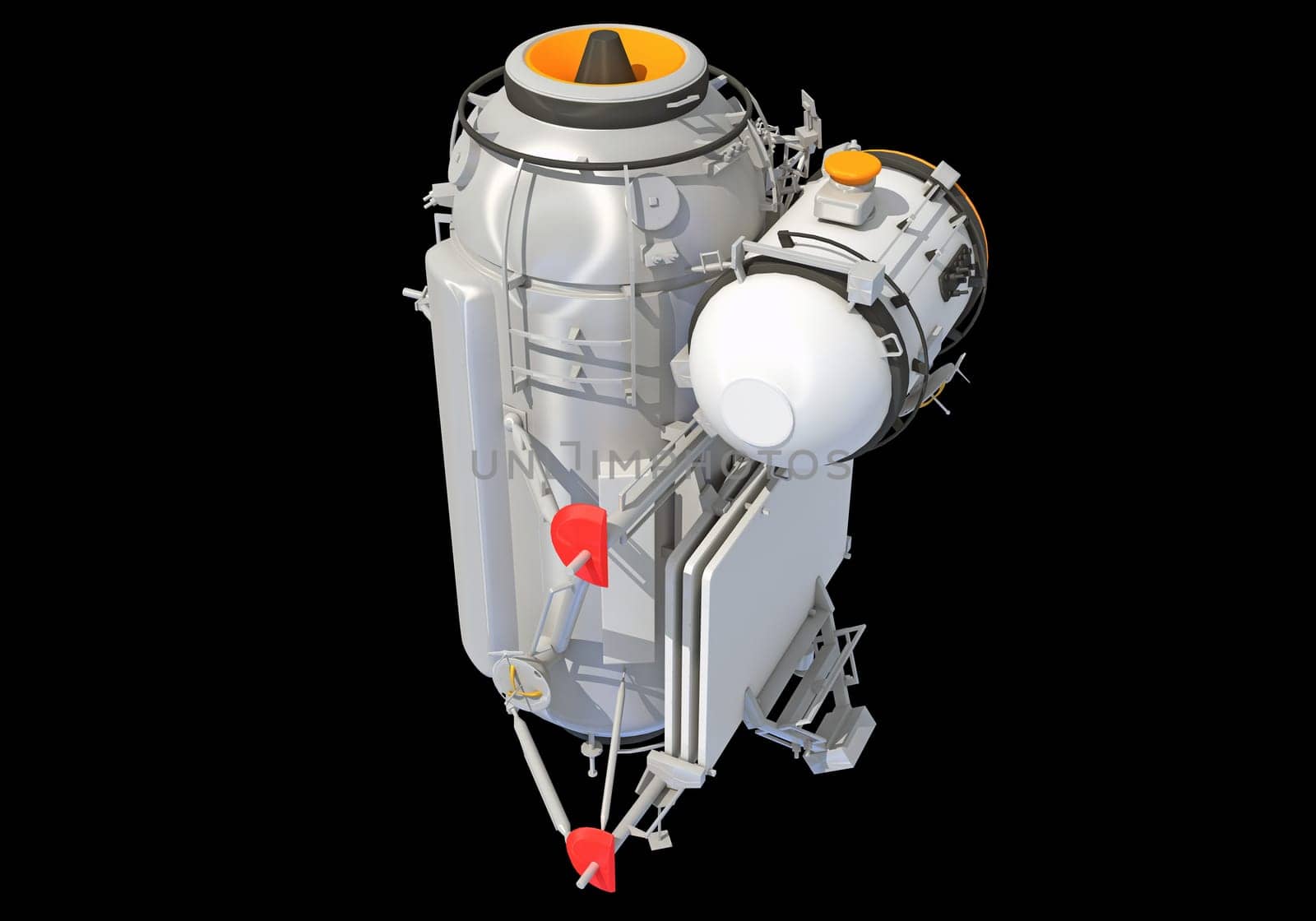 Service Module of ISS International Space Station 3D rendering model on black background