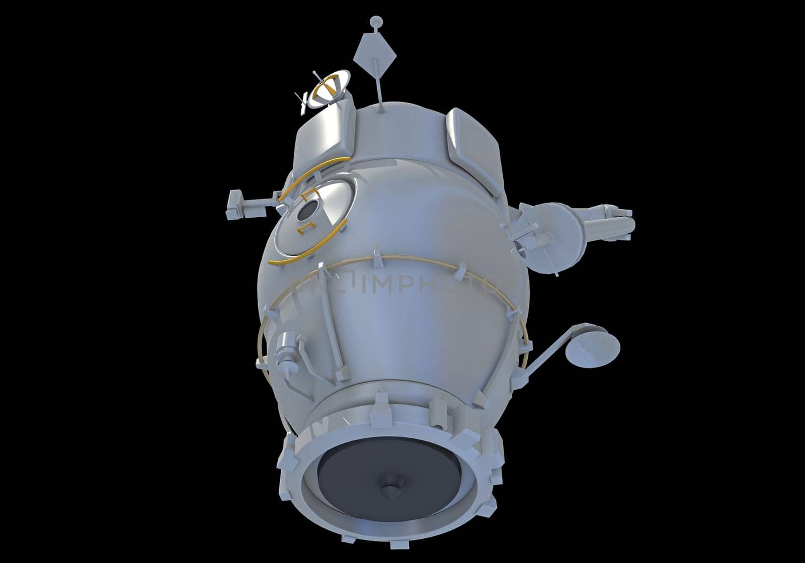 Service Module of ISS International Space Station 3D rendering model on black background