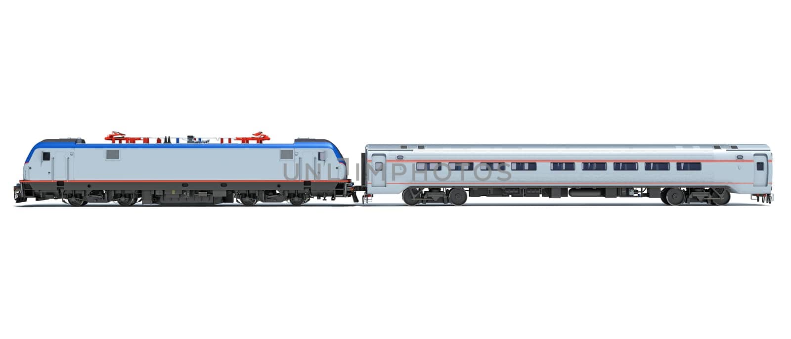 Locomotive train 3D rendering model on white background