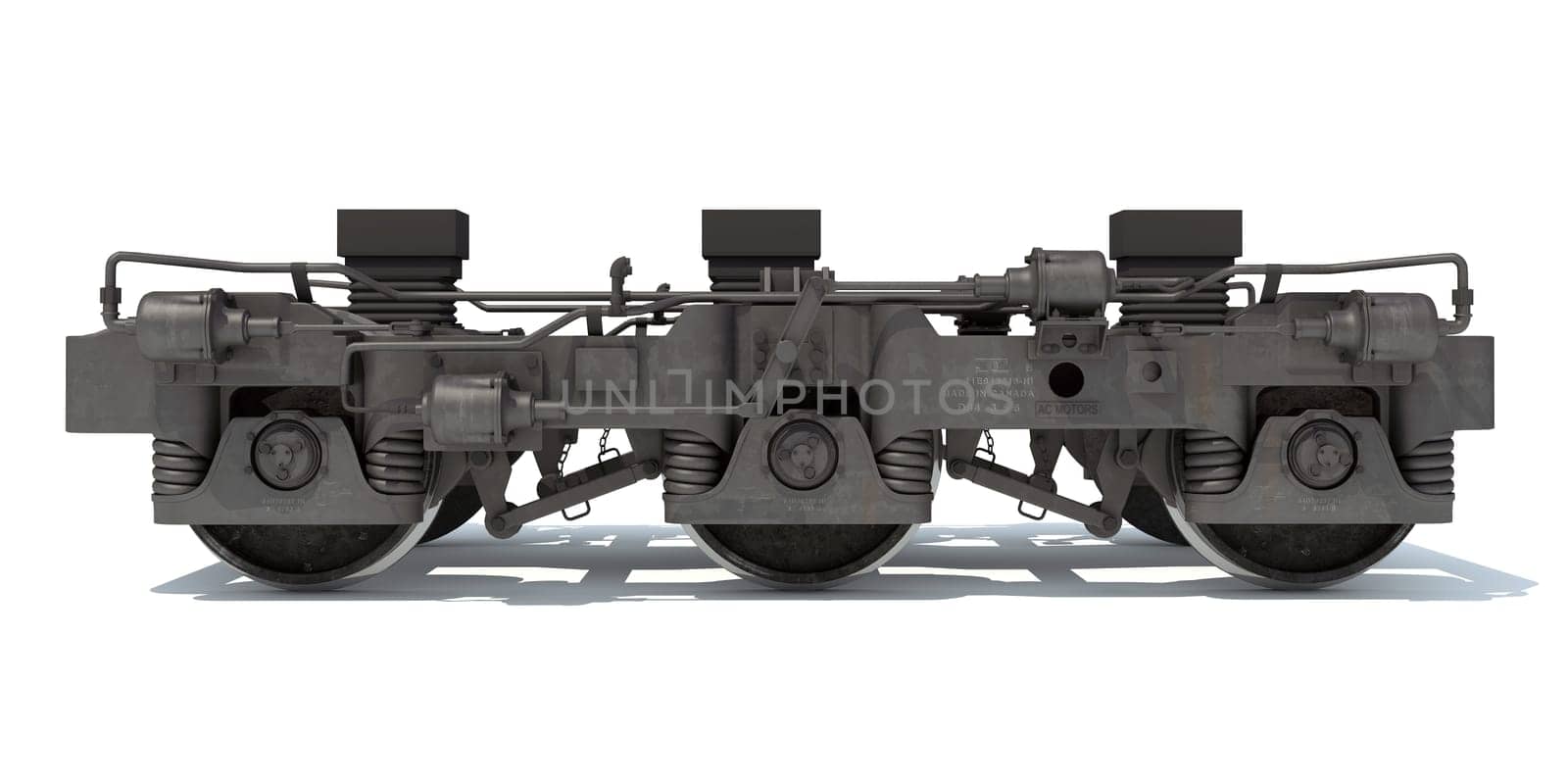 Train Locomotive Trucks Wheels 3D rendering model on white background