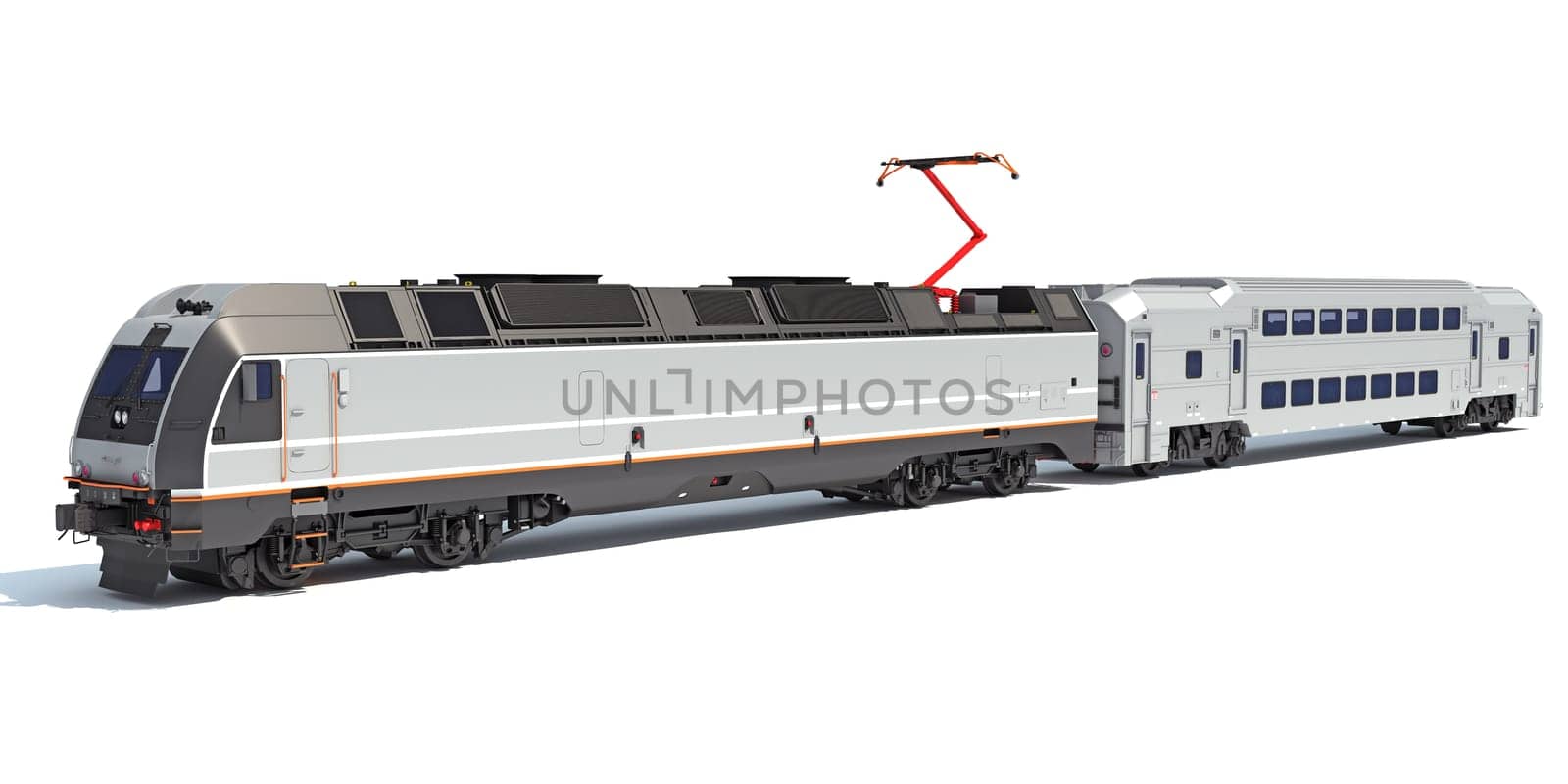 Locomotive train 3D rendering model on white background