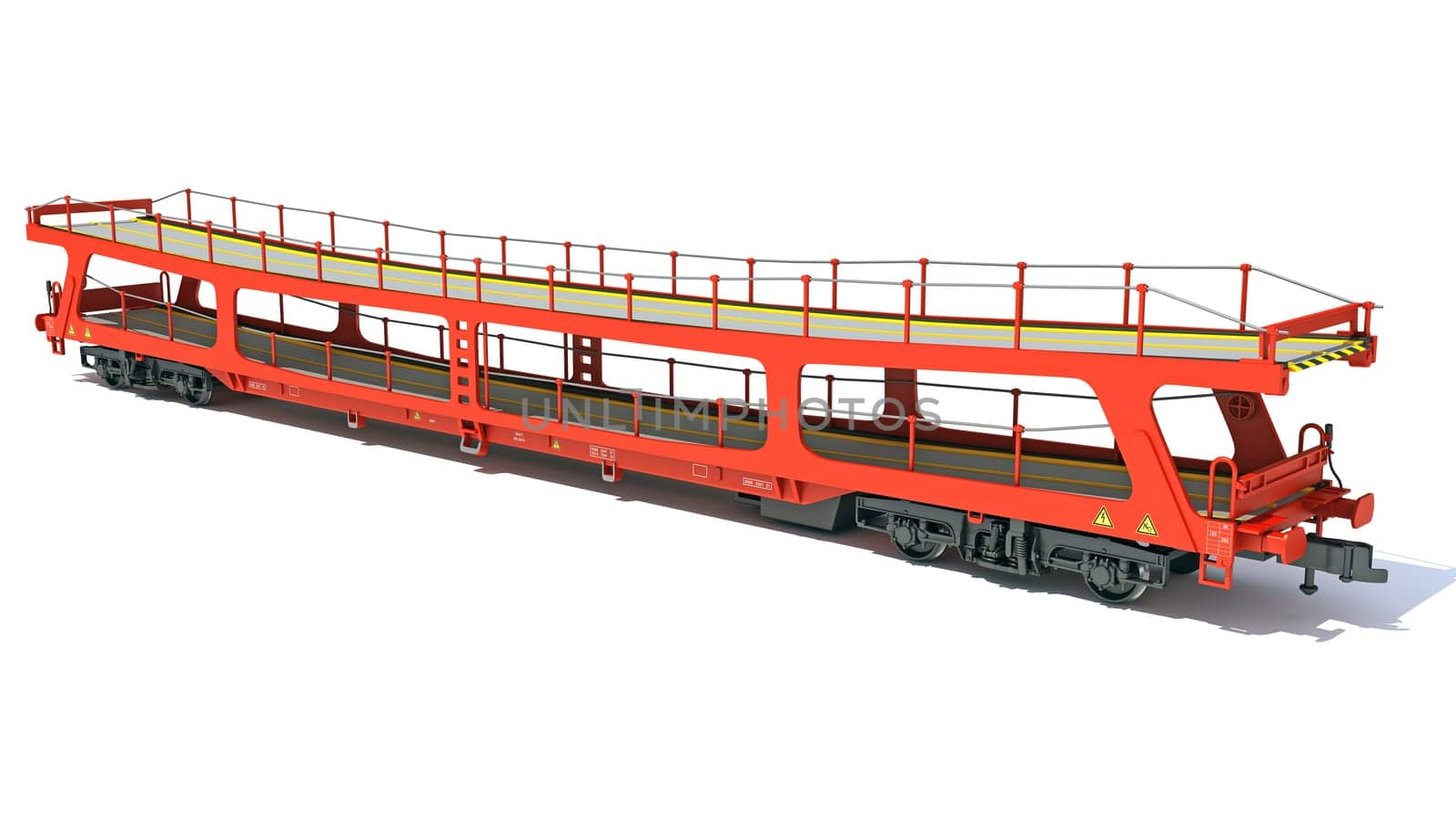 Car Transporter Railroad Wagon 3D rendering model on white background