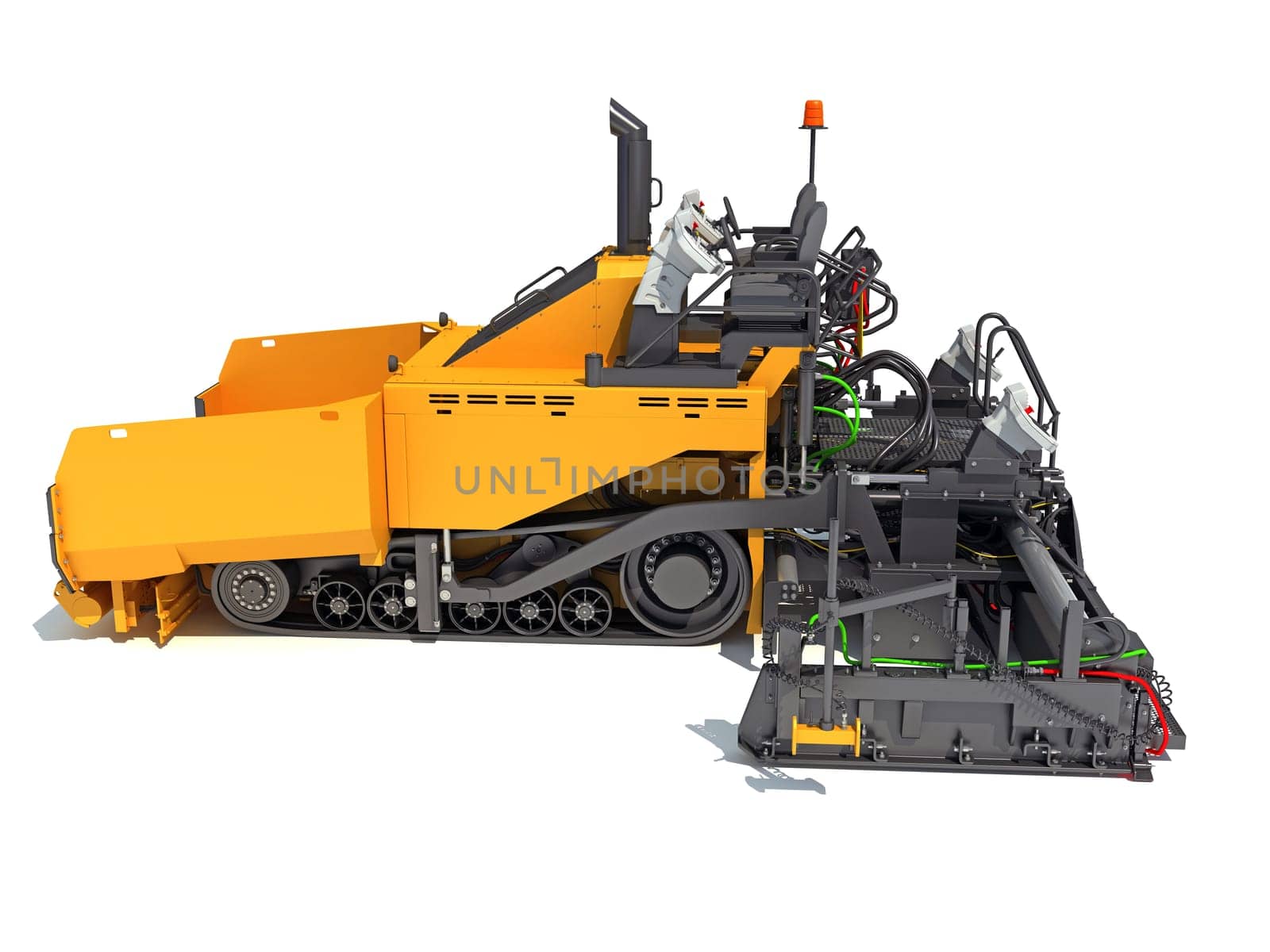 Asphalt Paver heavy construction machinery 3D rendering model on white background