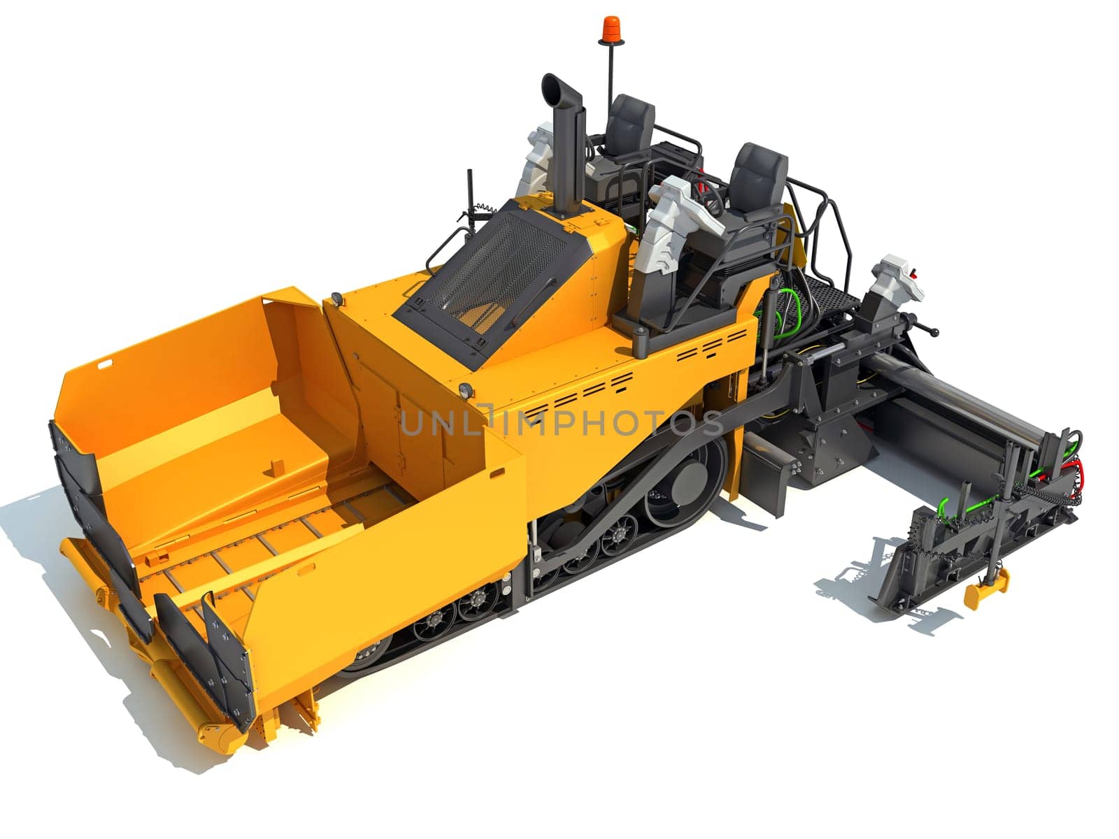 Asphalt Paver heavy construction machinery 3D rendering model on white background