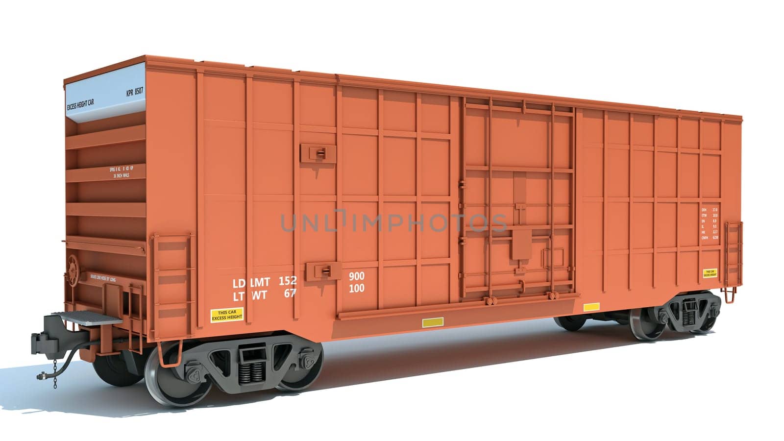 Railroad Box Car 3D rendering model on white background