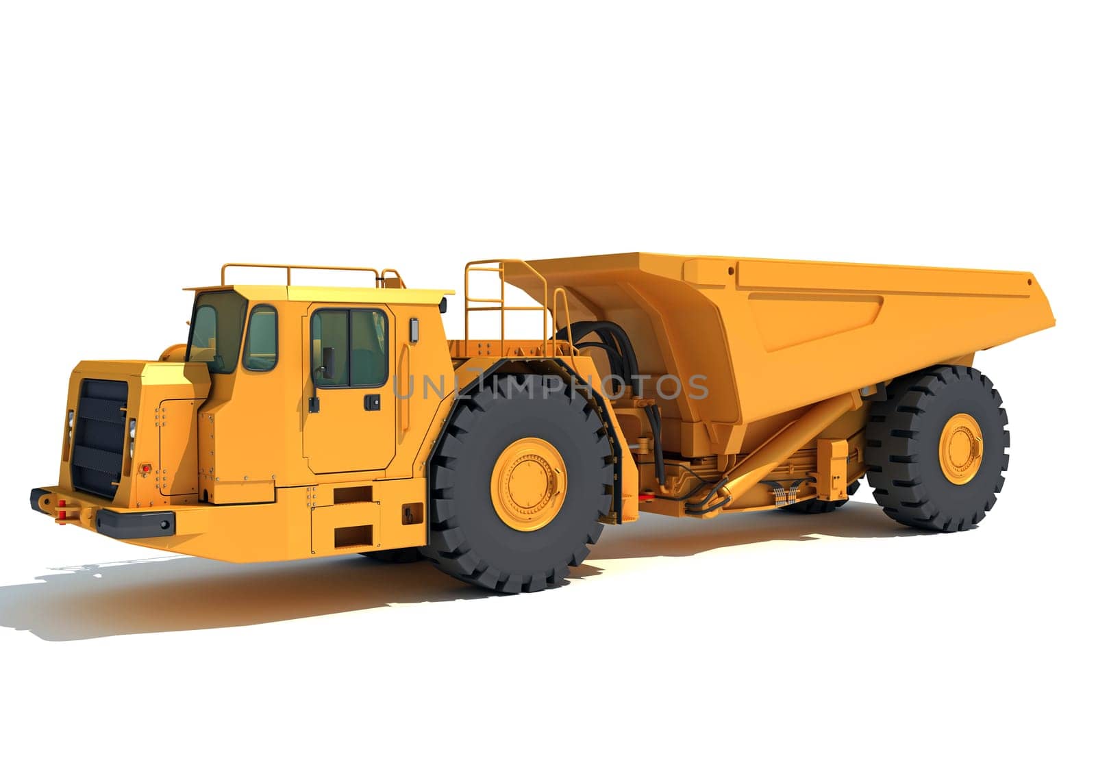 Mining Dump Truck heavy construction machinery 3D rendering model on white background