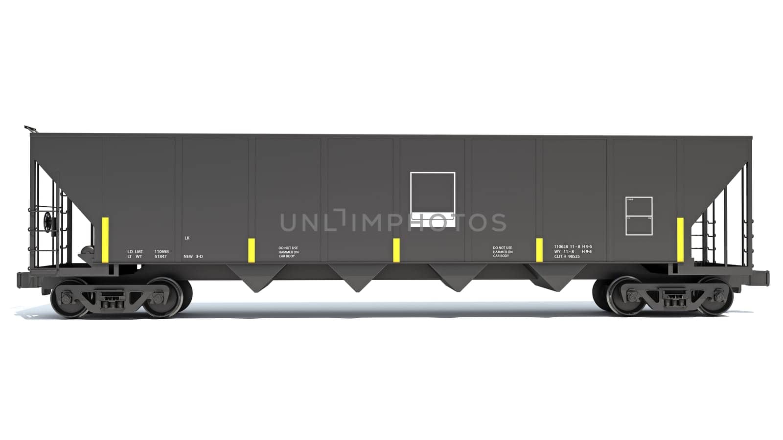 Railroad Hopper Car 3D rendering model on white background