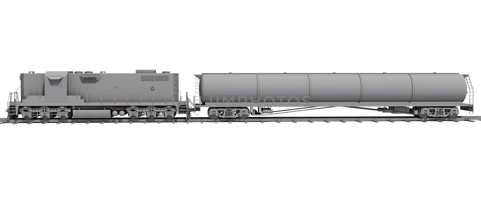 Locomotive train 3D rendering model on white background